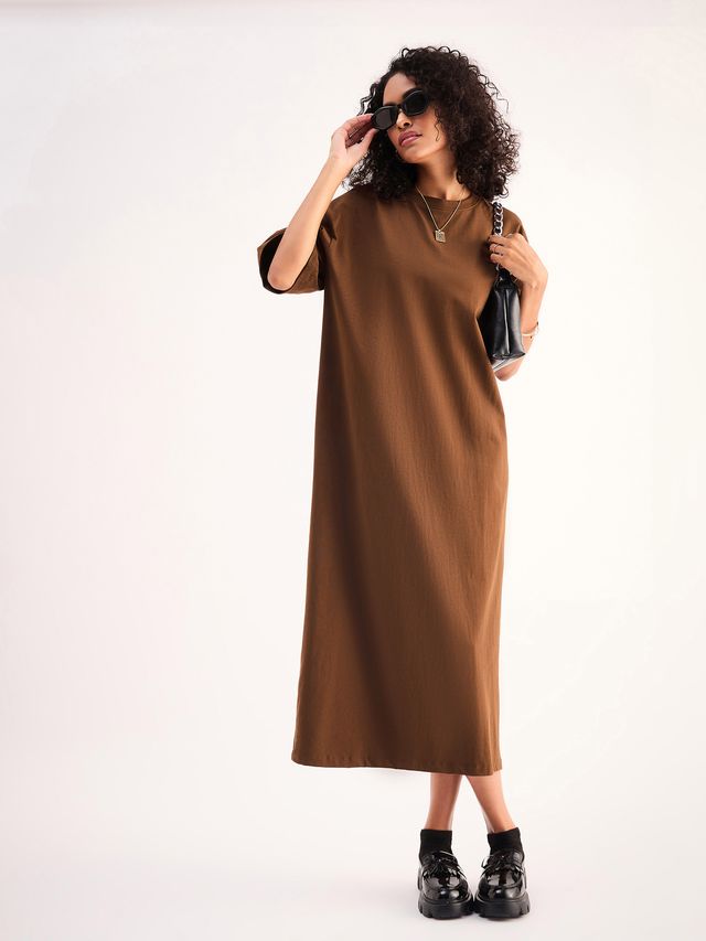 Women's Brown Oversized Tshirt Dress