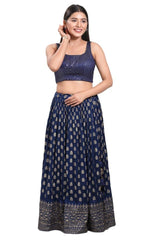 Women's Navy Silk Padded Back Open Sleeveless Saree Blouse