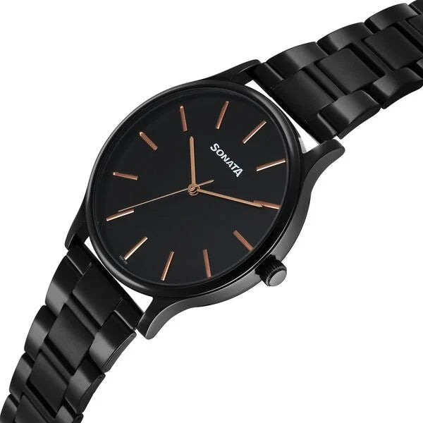 Men's Essential Black Round Dial Watch - 77105NM11W
