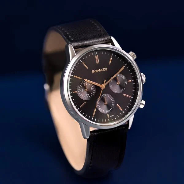 Men's Fashion Black Round Dial Watch - 77139SL03