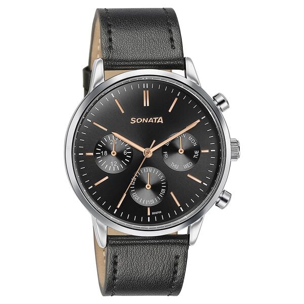 Men's Fashion Black Round Dial Watch - 77139SL03
