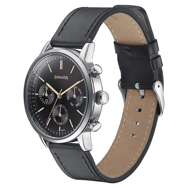 Men's Fashion Black Round Dial Watch - 77139SL03