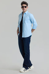 Men's Blue Casual Slim Fit Solid Full Sleeves Shirt