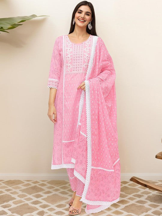 Women's Pink 3 Pieces Kurta Set