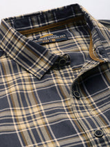 Men's Regular Fit Checkered Full Sleeves Cutaway Collar Casual Shirt