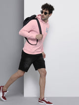 Men's Pink Casual Hood Neck Printed Full Sleeves Hoodie