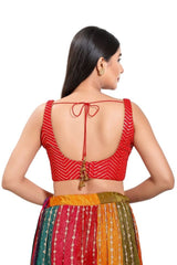 Women's Red Silk Padded Back Open Sleeveless Saree Blouse