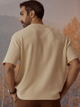 Men's Beige Casual Relaxed Fit Solid Half Sleeves Tshirt