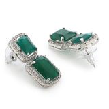 Women's Rhodium Plated CZ Radiant Designer Drop Earrings with Emerald Crystal