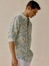 Men's Blue Casual Regular Fit Printed Full Sleeves Shirt
