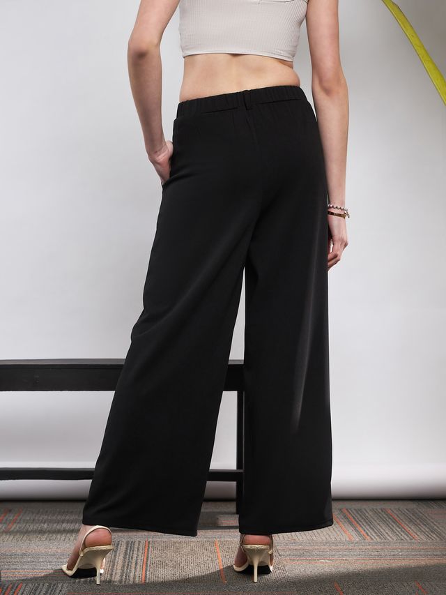 Women's Black Casual Solid Flared Fit Pants