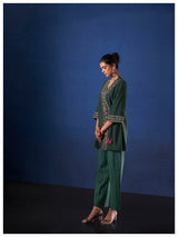 Women's Green Work Regular Fit Embroidered Three Quarter Sleeves Co-Ord Sets