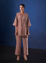 Women's Purple Work Regular Fit Embroidered Three Quarter Sleeves Co-Ord Sets
