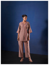 Women's Purple Work Regular Fit Embroidered Three Quarter Sleeves Co-Ord Sets
