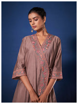 Women's Purple Work Regular Fit Embroidered Three Quarter Sleeves Co-Ord Sets