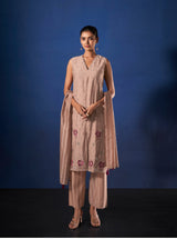 Women's Pink Work Regular Fit Embroidered Sleevless Co-Ord Sets