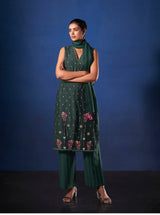Women's Green Work Regular Fit Embroidered Sleevless Co-Ord Sets