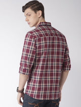 Men's Slim Fit Checkered Full Sleeves Spread Collar Casual Shirt