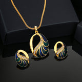 Women's Gold Plated Oval Designer Pendant Necklace Set with Crystals