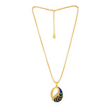 Women's Gold Plated Oval Designer Pendant Necklace Set with Crystals