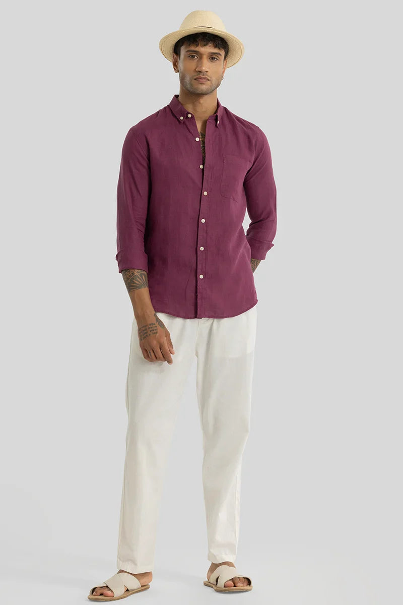 Men's Pink Casual Slim Fit Solid Full Sleeves Shirt