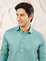 Men's Green Satin Traditional Pathani Khan Suit Set