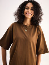 Women's Brown Oversized Tshirt Dress