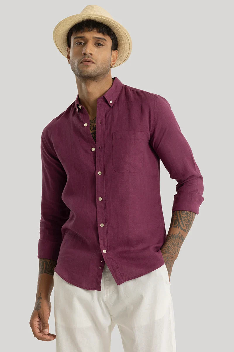Men's Pink Casual Slim Fit Solid Full Sleeves Shirt