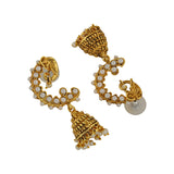 Women's Gold Plated Traditional Elephant Designer Jhumka Earrings with White Pearls