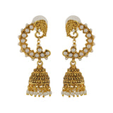 Women's Gold Plated Traditional Elephant Designer Jhumka Earrings with White Pearls