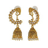 Women's Gold Plated Traditional Elephant Designer Jhumka Earrings with White Pearls