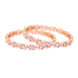 Women's Rosegold Plated Mint Pink American Diamond Floral Bangles 2.8 Size|Perfect Fit