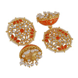 Women's Gold Plated Orange Meenakari Traditional Jhumka Earrings with Pearl