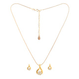 Women's Gold Plated Flower Diamante Pendant Necklace Set