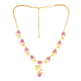 Women's Gold Plated Traditional Flower Designer Necklace Set with Ruby Stones