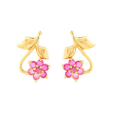 Women's Gold Plated Traditional Flower Designer Necklace Set with Ruby Stones
