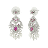 Women's Rhodium Plated CZ Designer Dangle Earrings with Pearls
