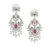 Women's Rhodium Plated CZ Designer Dangle Earrings with Pearls