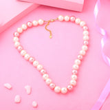Women's Gold Plated Elegant Single Line Pink and White Pearl Necklace