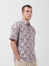 Men's Beige Casual Solid Half Sleeves Shirt