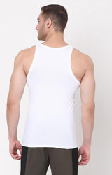 Men's White Solid Round Neck Vest