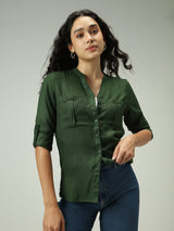 Women's Green Work Regular Fit Solid Shirt