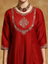 Women's Zari Embroidered Yoke Anarkali Kurta With Trouser & Dupatta
