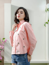 Women's Pink Casual Solid Regular Fit Full Sleeves Shirt