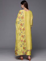 Women's Yellow Round Neck Floral Printed Embroidered Kurta Set