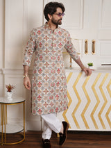 Men's White Full Sleeves Straight Cotton Kurta