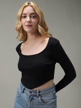Women's Black Casual Slim Fit Solid Top