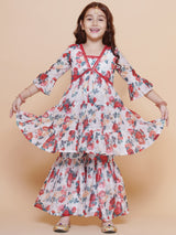 Girls Floral Printed Empire A-Line Kurta with Sharara