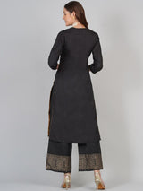 Women's Black Ethnic Three Quarter Sleeves Kurta with Palazzo