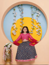 Girls Embroidered Mirror Work Ready to Wear Lehenga and Blouse with Dupatta